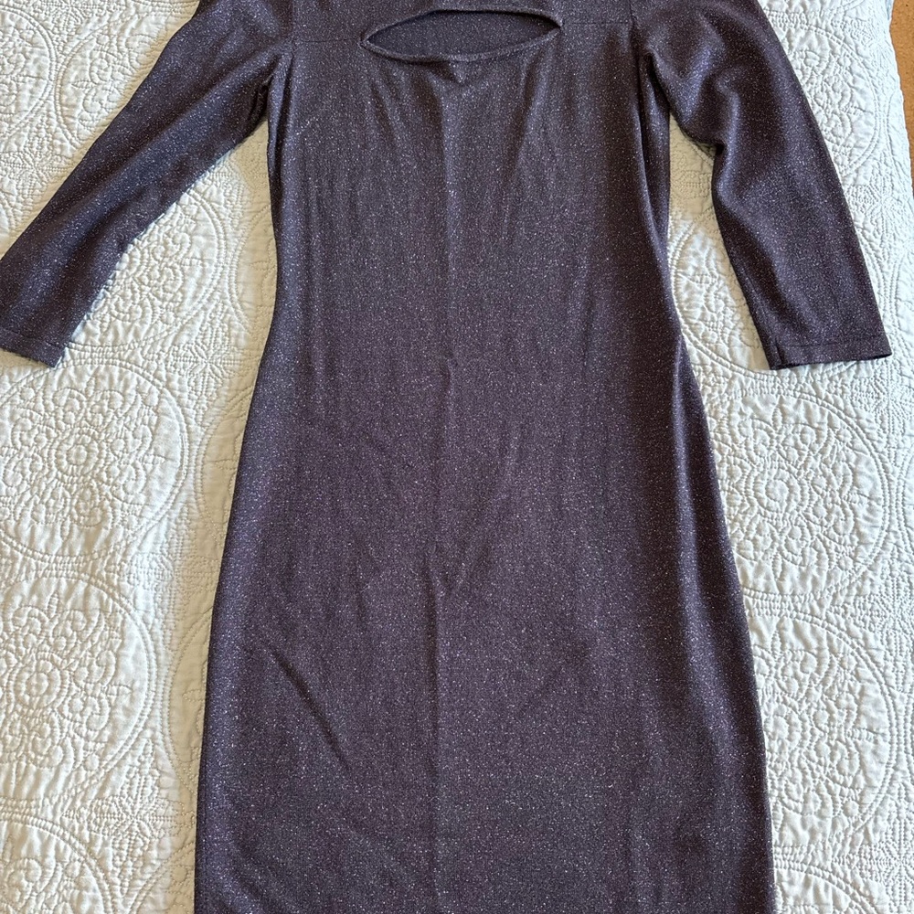 Blue Scoop Neck Long Sleeve Midi Dress